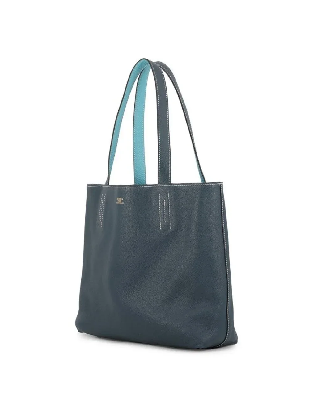 Hermes Tote Double Sens 28 Blue Atole Cole Vert Taurillon Clemence Swift